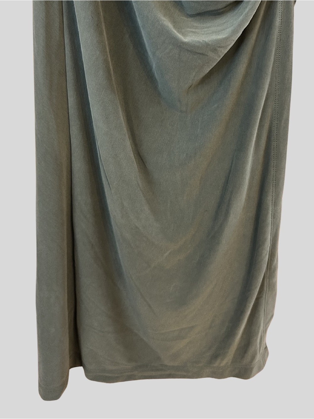 Anthropologie Olive Green Ruched Maxi Dress w/Side Slit Sz. M - Picture 6 of 7